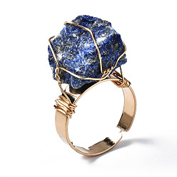 Lapis Lazuli Lapis naturelles réglables anneaux de doigt lazuli, avec les accessoires en laiton d'or lumière, nuggets, taille us 8 1/4 (18.3 mm)