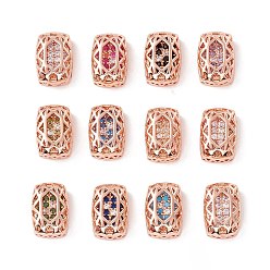 Mixed Color Eco-friendly Brass Micro Pave Cubic Zirconia Multi-strand Links, Rack Plating, Cadmium Free & Lead Free, Rectangle, Rose Gold, Mixed Color, 12x8x5mm, Hole: 1.2mm