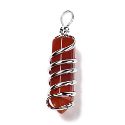 Red Agate Natural Red Agate Big Pendants, Eco-Friendly Copper Wire Wrapped, Platinum, Cadmium Free & Lead Free, Bullet, Dyed & Heated, 54.5x14x13.5mm, Hole: 8mm