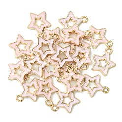 Pink Colgantes de la aleación del esmalte, estrella, la luz de oro, rosa, 16x14x2 mm, agujero: 1.6 mm, sobre 20 unidades / bolsa