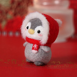 Hat Kit de decoración con colgante de pingüino para principiantes, bricolaje, fieltrado con aguja, incluyendo lana, aguja de fieltro, tablero de espuma, instrucción, Sombrero de la Navidad, 50 mm