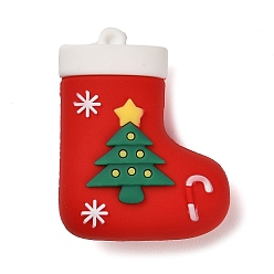 Christmas Socking Pendentifs en plastique pvc de noël, chaussette de noël, 44x35x19mm, Trou: 2mm