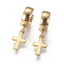 Golden 304 Stainless Steel Hoop Earrings, Hypoallergenic Earrings, Cross, Golden, 23mm, Pin: 1mm