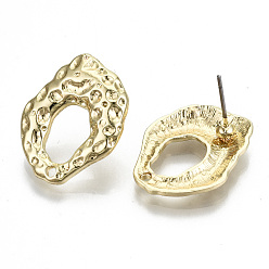 Light Gold Rack Plating Hammered Alloy Stud Earring Findings, Cadmium Free & Nickel Free & Lead Free, with Steel Pins, Teardrop, Light Gold, 22x17.5mm, Hole: 1.5mm, Pin: 0.7mm