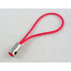 Red Mobile Phone Strap, Colorful DIY Cell Phone Straps, Nylon Cord Loop with Alloy Ends, Red, 50~60mm
