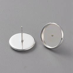Посеребрённый Латунь настройки серьга, долговечный, плоско-круглые, 925 серебро покрытием, 14 мм, штифты : 0.7 мм, лоток : 12 мм