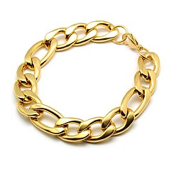 Golden Trendy Men's 304 Stainless Steel Figaro Chain Bracelets, with Lobster Claw Clasps, Golden, 8-1/2 inch(215mm), 13mm