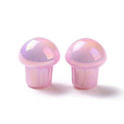 Pink UV Plating Rainbow Iridescent Opaque Acrylic Beads, Mushroom, Pink, 14.5x12.5mm, Hole: 1.6mm