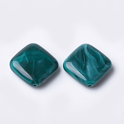 Verde azulado Abalorios de acrílico, estilo de imitación de piedras preciosas, rombo, cerceta, 23x23.5x7 mm, Agujero: 1.8 mm, sobre 216 unidades / 500 g