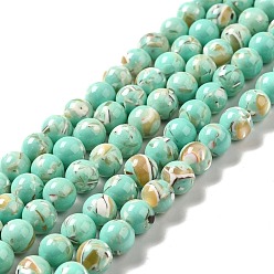 Aigue-marine Perles de turquoise synthétique et coquillage assemblées, teint, ronde, aigue-marine, 12mm, Trou: 1.4mm, Environ 33 pcs/chapelet, 15.55'' (39.5 cm)