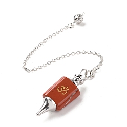 Jaspe Rouge Pendule de radiesthésie en jaspe rouge naturel, avec les accessoires en laiton plaqués de platine, sans cadmium et sans plomb, 242mm, Trou: 2.5mm