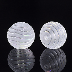 Blanc Fumé Perles ondulées acryliques transparentes, de couleur plaquée ab , givré, ronde, fumée blanche, 9.5mm, trou: 1.5 mm, environ 1000 pcs / 500 g