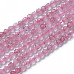 Quartz Fraise Naturel de fraise de quartz brins de perles, facette, ronde, 3.5~4x4mm, Trou: 0.4mm, Environ 98~105 pcs/chapelet, 15.9~16.6 pouce (40.4~42.2 cm)