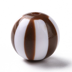 Coconut Brown Opaque Acrylic Stripe Beads, Round, Coconut Brown, 16x15.5mm, Hole: 2mm, abuot 210pcs/500g