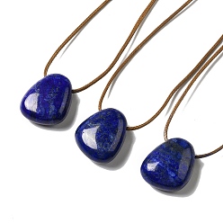 Lapis Lazuli Dyed Natural Lapis Lazuli Triangle Pendant Necklace with Waxed Cord for Women, 15.75~29.92 inch(40~76cm)