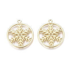 Golden Christmas Alloy Open Back Bezel Pendants, For DIY UV Resin, Epoxy Resin, Pressed Flower Jewelry, Round Ring with Snowflake, Golden, 24.8x22x1.3mm, Hole: 1.6mm