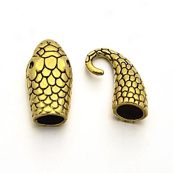 Oro Antiguo Gancho de aleación de estilo tibetano y la serpiente broches de cabeza, sin plomo y cadmio, oro antiguo, cierres: 23x12x8.5 mm, agujero: 8x3 mm, s-gancho: 19x19x9 mm, agujero: 7 mm, sobre 100 establece / 1000 g