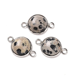 Dalmatian Jasper Natural Dalmatian Jasper Connector Charms, Half Round Links, with Stainless Steel Color Tone 304 Stainless Steel Findings, 14x22x5.5mm, Hole: 2mm