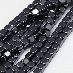 Black Plated Electroplate Non-magnetic Synthetic Hematite Beads Strands, Cube, Grade A, Black Plated, 2x2x2mm, Hole: 0.6mm, about 200pcs/strand, 16 inch