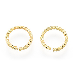 Real 18K Gold Plated Brass Open Jump Rings, Nickel Free, Textured, Real 18K Gold Plated, 10x1.2mm, Inner Diameter: 6mm