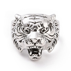 Plata Antigua Anillos de banda ancha de cabeza de tigre para hombres, anillos de puño de aleación punk, plata antigua, tamaño de EE. UU. 9 1/4 (19.2 mm), 5~11 mm