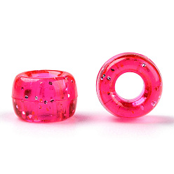 Camellia Transparent Plastic Beads, with Glitter Powder, Barrel, Camellia, 9x6mm, Hole: 3.8mm, about 1900pcs/500g