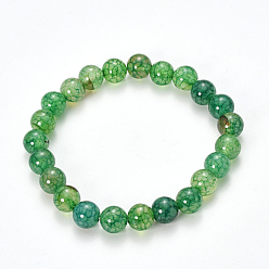 Sea Green Natural Dragon Veins Agate Beaded Stretch Bracelets, Dyed, Round, Sea Green, 2-1/8 inch(55mm)
