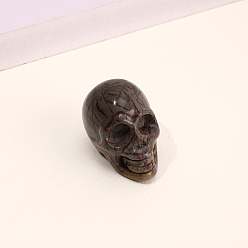 Jaspe Paysage Décorations d'affichage de figurine de crâne de jaspe dendritique naturel, ornements en pierre d'énergie, 40x25x27mm