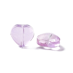 Orchid Electroplate Transparent Glass Bead, with Glitter Gold Powder, Heart, Orchid, 10x10x5mm, Hole: 1mm