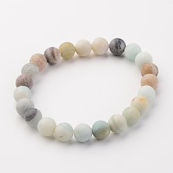 Amazonite Natural Amazonite Beads Stretch Bracelets, Frosted, Round, 53mm(2-5/64 inch)