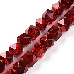 Rojo Oscuro Cuentas de vidrio transparentes, polígono, de color rojo oscuro, 7 mm, agujero: 1.2 mm, sobre 68 unidades / cadena, 19.29''~19.69'' (49~50 cm)