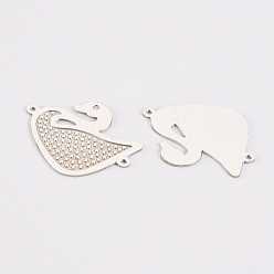 Stainless Steel Color 304 Stainless Steel Links Connectors, Laser Cut, Swan, Stainless Steel Color, 17x21x1mm, Hole: 0.9mm