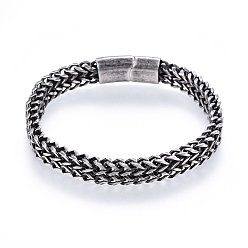Antique Silver Retro 304 Stainless Steel Mesh Bracelets, with Magnetic Clasps, Antique Silver, 8-1/4 inch(21cm), 10x5mm