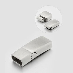 Stainless Steel Color Rectangle 304 Stainless Steel Matte Magnetic Bracelet Clasps,  with Glue-in Ends, Stainless Steel Color, 33x14x8mm, Hole: 12x6mm