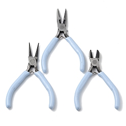 Light Sky Blue Steel Pliers Set, with Plastic Handles, including Side Cutter Pliers, Round Nose Plier, Needle Nose Wire Cutter Plier, Light Sky Blue, 11~12.3x7.7~8.1x0.9~0.95cm, 3pcs/set