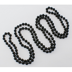 Black Glass Pearl Beaded Necklaces, 3 Layer Necklaces, Black, Necklace: about 58 inch long, Beads: about 8mm in diameter