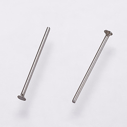 Stainless Steel Color 304 Stainless Steel Flat Head Pins, Stainless Steel Color, 50x0.7mm, 21 Gauge, Head: 1.5mm