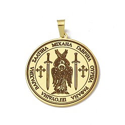 Golden 304 Stainless Steel Seven Archangels Pendants, Flat Round with Wing Pattern, Golden, 38x35x1.5mm, Hole: 7.5x4mm