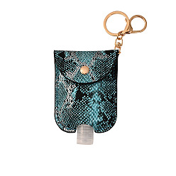 Dark Turquoise Plastic Hand Sanitizer Bottle with PU Leather Cover, Portable Travel Squeeze Bottle Keychain Holder, Snake Skin Pattern, Dark Turquoise, 100x70mm
