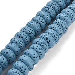 Bleu Ciel Clair Brins de perles teintes en pierre de lave naturelle, rondelle, lumière bleu ciel, 8x4.5mm, Trou: 1.6mm, Environ 43 pcs/chapelet, 7.87 pouce (20 cm)