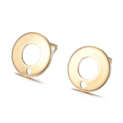 Real 18K Gold Plated 304 Stainless Steel Stud Earring Findings, Donut, Real 18k Gold Plated, 10.3mm, Hole: 1.3mm, Pin: 0.7mm