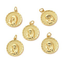 Real 18K Gold Plated Brass Pendants, Long-Lasting Plated, Flat Round with Woman, Real 18K Gold Plated, 19.5x17x3mm, Hole: 3.5mm