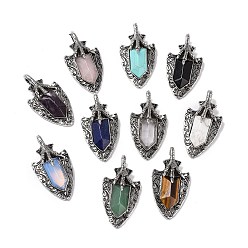 Mixed Stone Natural & Synthetic Mixed Gemstone Faceted Big Pendants, Dragon Claw with Arrow Charms, with Antique Silver Plated Alloy Findings, Mixed Dyed and Undyed, 55x27.5x10.5mm, Hole: 6mm