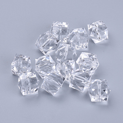 Clear Transparent Acrylic Beads, Faceted, Cube, Clear, 10x10x8mm, Hole: 1.5mm, about 900pcs/500g