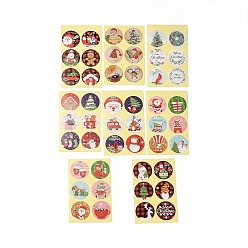 Colorful 48Pcs Christmas Theme Round Dot Paper Picture Stickers for DIY Scrapbooking, Craft, Christmas Themed Pattern, Colorful, 35mm, 6pcs/sheet, 8 sheets