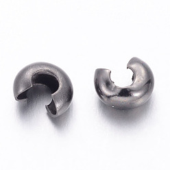 Gunmetal Brass Crimp Beads Covers, Nickel Free, Gunmetal, Size: About 4mm In Diameter, Hole: 1.5~1.8mm