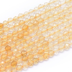 Citrine Natural Citrine Beads Strands, Faceted, Round, 3~3.5mm, Hole: 0.6mm, about 110pcs/strand, 15.35 inch(39cm)