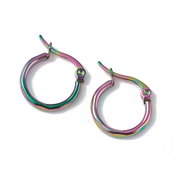 Rainbow Color Placage ionique (ip) 304 boucles d'oreilles créoles huggie en acier inoxydable pour femmes, couleur arc en ciel, 16x15.5x2mm, pin: 0.6x1 mm