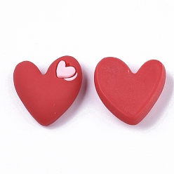 Red Opaque Resin Cabochons, Heart, Red, 19x20x8mm