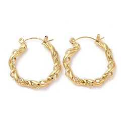 Real 14K Gold Plated Ion Plating(IP) 304 Stainless Steel Hoop Earrings, Hollow Round, Real 14K Gold Plated, 27x26.5x4mm